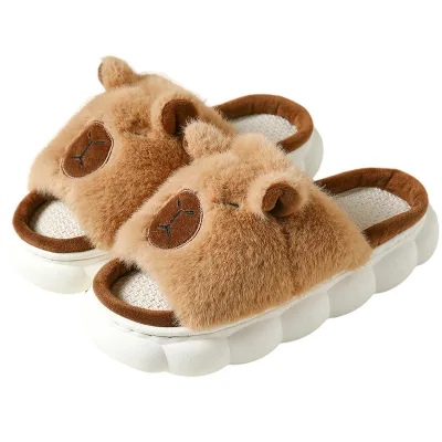 Linda high quality Kapibala linen slippers for women sweat absorbing hairy slippers silent cotton linen slippers