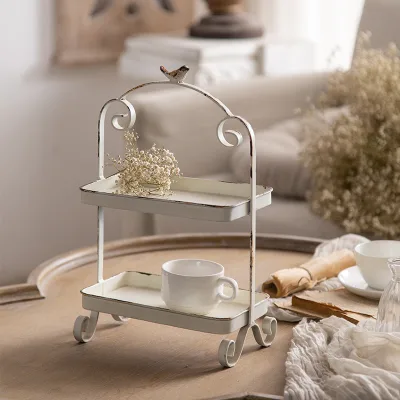 Rectangle Shaped Retro Tea Tray Metal Tray for Coffee Shop Dessert Cake Snack Storage-Premium 2-Tier Dinner Tray