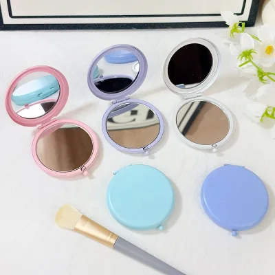 DIY Two Sides Round Plain Pink Blue Purple White Black Pocket Mirror Custom logo Promotional Gift