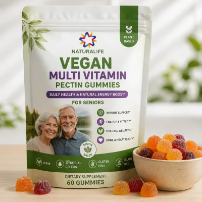 Pectin Based Vegan Multi Vitamin Treats for Daily Health Nutrition and Natural Energy Boost Gummy Seniors