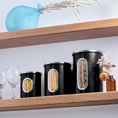 Kitchen Food Coffee Bean Storage Canister Tea Coffee Canisters Set With Silicone Lid and Visible Window