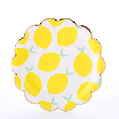 Wholesale Party Party Table Set Lemon Strawberry Disposable Paper Cup Paper Plate Set Wholesale