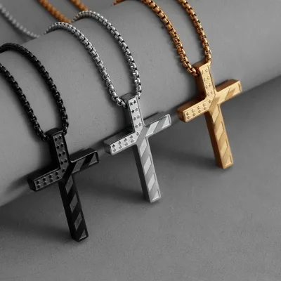 American Flag Cross Man Necklace for Men New Fashion Stainless Steel Cross American Flag Pendant Necklace