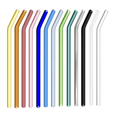 20cm 8mm Borosilicate Color Bent Straight  Reusable Glass Straws