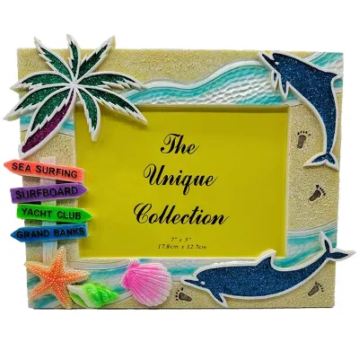 Customized logo Polyresin Photo Frame White Sand Sea Life Tropical Caribbean Beach Souvenir Dolphin Photo Frame