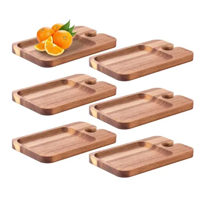 Rectangle Set of 6 Wooden Wine Glass Holder Wine Glass Snack Tray Plates for Desserts