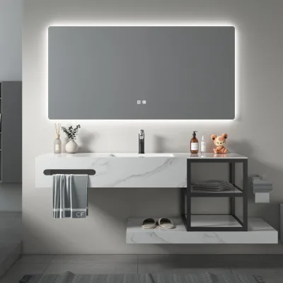 Cheap Price High Quality Modern Hotel Use Luxury Bathroom Vanity Cabinet 4mm Silver Storage Mirror Environmental Friendly Rock