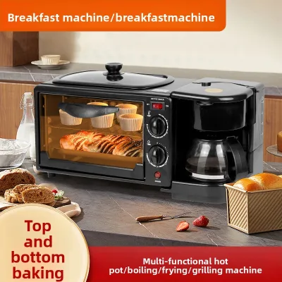 Breakfastmachine 3-in-1 Electric Breakfast Maker Bread Maker Automatic Coffee Machine Toaster Oven 12L Capacity Metal Housing