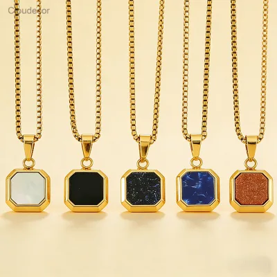 Hot Stainless Steel Hip-Hop Turquoise Pendant Men Women Geometric European and American Tarnish-Proof Coating Necklace Jewelry