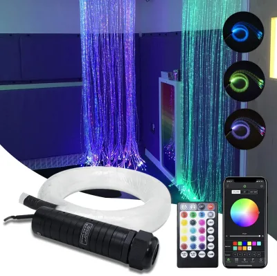 RSPOF PMMA 6W RGBW LED Dimmable Fiber Optic Curtain Light Kit 200pcs Waterfall Window Sensory Room Home Decoration IP68 Rated