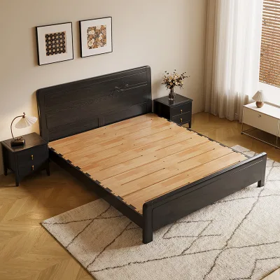Modern Luxurious Large-Sized Bed Frames Well-Selling Bedroom Furniture in  Rubber Wood Ash Wood Craftsmanship Black Solid Wood