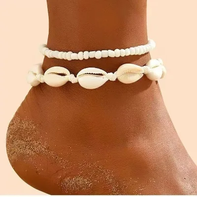 Fashion Anklet Bohemian Style Hand-woven Tungsten Shell Anklet Bracelet Two-piece Set Women's Accessories Women Beach Holiday Layered Wearing Charms jewellery