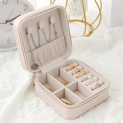 Single Layer Storage Box Ladies Travel Leather Jewelry Box Classic Black Pure White Fashion Pink Storage Box