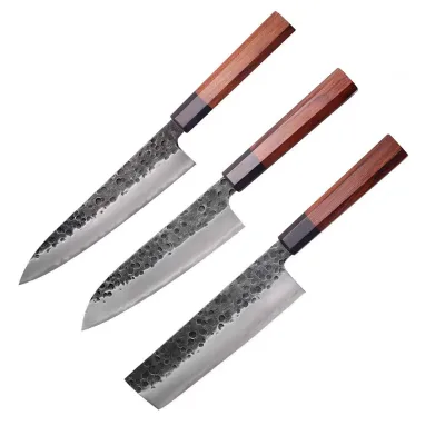 Hot Sale Forged 9Cr18Mov Triple Composite Steel Stainless Steel Eco-Friendly Japanese Kitchen Knives Octagon Wood Handle Santoku