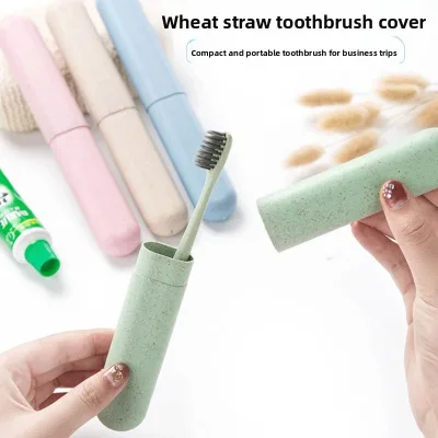 Travel Toiletry Modern Minimalist Wheat Straw Toothbrush Holder & Cup Portable Storing Case Home Use