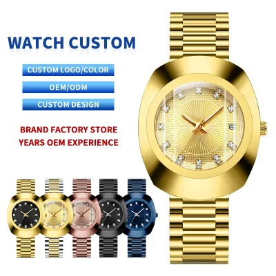 Hot selling men's watch brand custom classic personality diamond inlaid oval quartz watch waterproof steel strip business watch