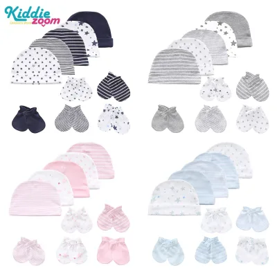 Kiddiezoom 10-Piece Newborn Anti-Scratch Pure Cotton Hat Gloves Set for Winter Bestseller Seamless Design