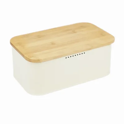 Carbon Steel Bread Box Bamboo Wood Lid Cutting Board Spacious Storage for Homemade Bread Bagels English Muffins Keeps Loaf Fresh