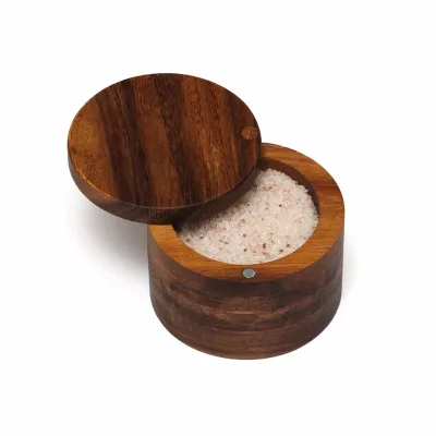 Acacia Wood Salt or Spice Box With Magnet Cover