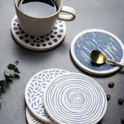 Custom Logo Printed Drink Ceramic Coaster Absorbent Quick-drying Mug Coaster for Hotel Home Bar Promotional Gift Business Party