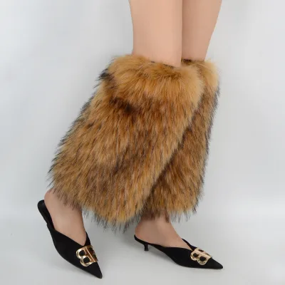 Fashion Design Color Party Neon Color Plush Leg Warmer Fluffy Fur Leg Warm Kneebands Fox Fur Knee-high Boot Cover Socks
