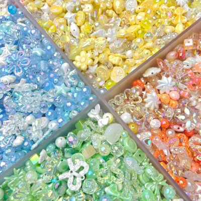 New Acrylic Beads Mixed Payment Bowknot and Flower Shape Uv Plated Acrylic Beads Bulk for Diy Jewelry