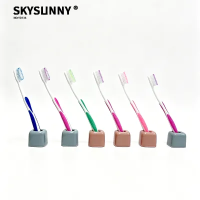 Dual-Color Curved Neck Oval Grip Serrated Anti-Slip Fine Soft Bristle Toothbrush Bulk Wholesale Order