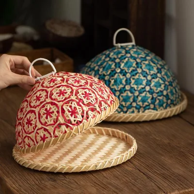 Red/blue Natural Bamboo Woven Food Cover Restaurant Home Table Display Fruit Food Fly Cover