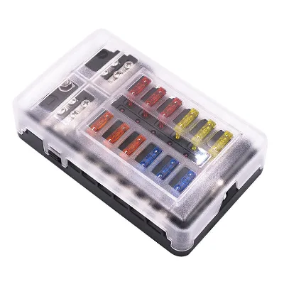 12 Way Blade Fuse Box with LED Light Indication Protection Cover Holder Standard Circuit Fuse Holder Box Block for Car Boat