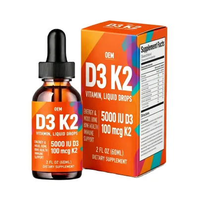 OEM ODM Vitamin D3 K2 5,000 IU Liquid Drops (5,000 IU of D3 and 100mcg K2 MK-7 Max Absorption Liquid Vitamin D Drops 60 Servings