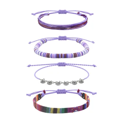 4-piece Boho Colorful Wax Thread Handmade Woven Bracelets Bohemian Friendship Bracelet Set
