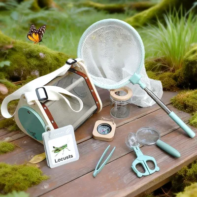 Children's Outdoor Exploration Insect Catching Set Wooden Observation Box Magnifying Glass Tweezers Tool Kit Educational Toy