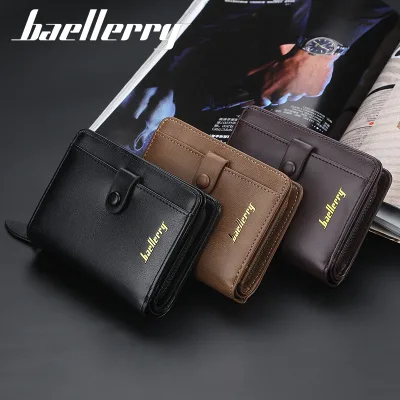 For Men's Short Wallet Multi-Slot Zero Card Bag Zipper Clutch PU Leather Polyester Lining Lightweight Daily Use