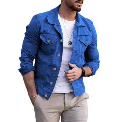 Men's Casual Slim Fit Coat in Solid Color Large Size Woven Thin Fabric Turn-Down Collar for Spring Season OEM Service Available