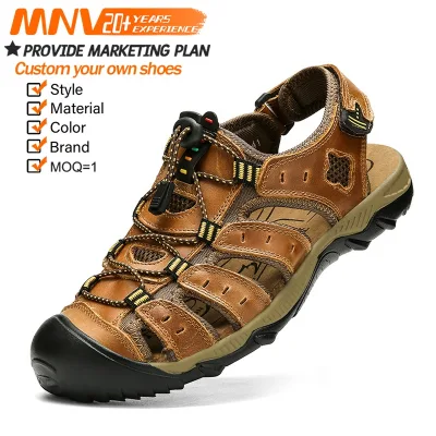 New Arrival Large Size Fashion Real Genuine Leather Outdoor Summer Beach Walk Men Leather Sandals