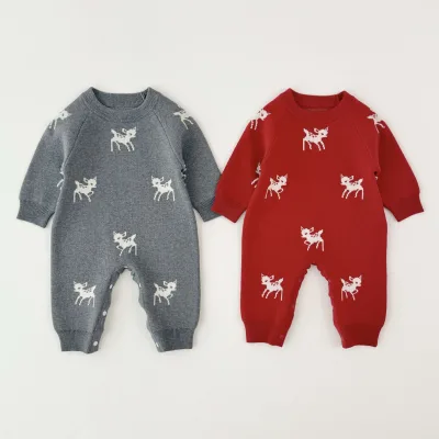 Cartoon Deer Knit Baby Romper Long Sleeve Soft Newborn Knitwear Romper Newborn Knit Romper Long Sleeve Knit Baby Onesie