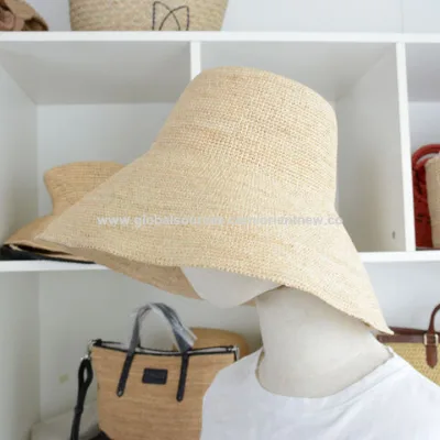 Fashion Classic Elegant Sun-protective Raffia Straw Wide Brim Crochet Bucket Hat for Women Summer Straw hat Supplier 24