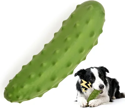 Squeaky Dog Toys Strong Tough Toy with Natural Rubber, Teething Chew Toys for Small Medium Large Breeds, Cucumber Shape