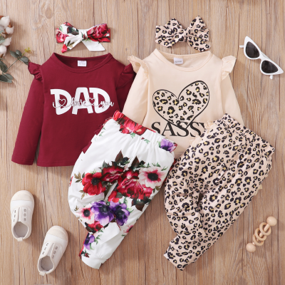 New born baby clothes girls spandex organic Cotton long sleeve top+printed pants+headband 3pcs baby girls' clothing sets