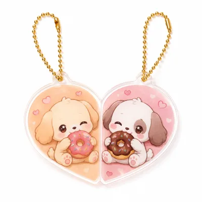 Customizable Acrylic Couple's Keychain with logo Heart-shaped Magnetic Interlocking Charms.