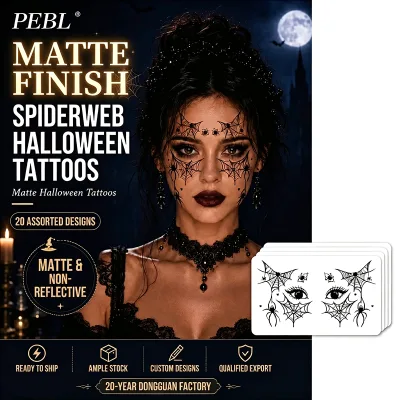 Matte Finish Halloween Face Tattoo Sticker Non-Reflective Spider Eye Makeup Temporary Tattoos Waterproof Custom Carnival Party