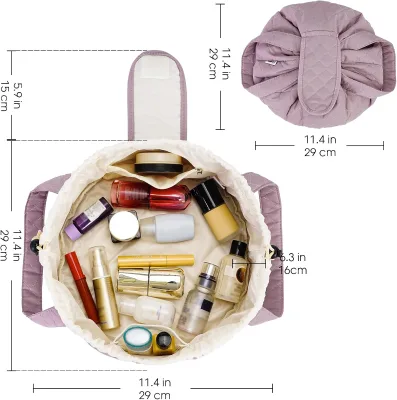 Large Capacity Water Resistant Portable Silk Cosmetic Bags with Drawstring and Zipper Closure Customizable Private Label