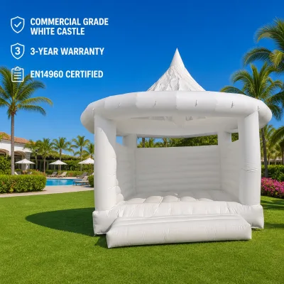 Commercial Heavy-Duty White Inflatable Party Castle, Pointed Canopy for Birthday and Wedding Outdoor Rental Business Supply