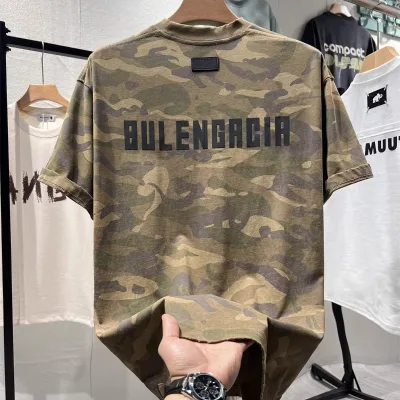 Custom Heavyweight T-Shirt High Street Vintage Oversize Neck Full Camouflage Printed Cropped Graphic Print Oversized T-Shirts