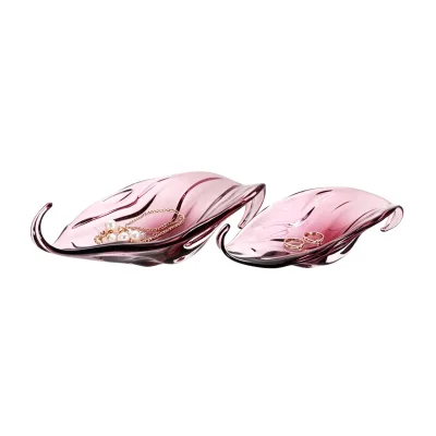 Modern Petal Shape Hand-Blown Purple Art Glass Bowl Curled Edge Thick Walled Sculptural Jewelry Tray for Hotel Villa Decor