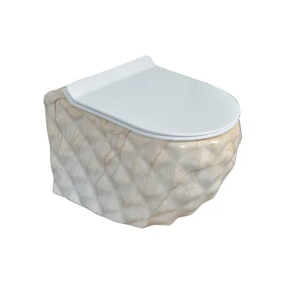 High Quality Household Bathroom Marble Patterned Frameless Wall Hidden tank Mounted Toilet