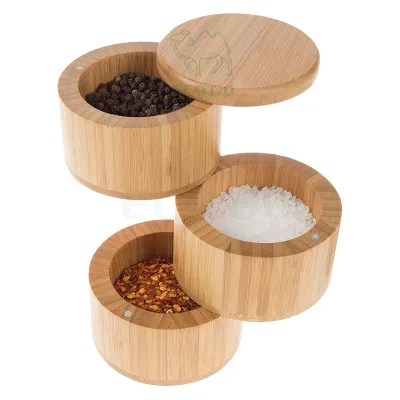 Round Bamboo Container Salt and Pepper Bamboo Box Bamboo Salt Box Customize logo Biodegradable Spice Box