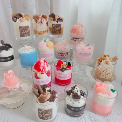 DIY Soy Wax Simulated Ice Cream Candle with Glass Cute Food Candle for Gift Ice Cream Cone Scented Candles