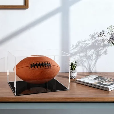 Clear Acrylic Football Display Case with Black Base - Providing Transparent, Durable Protection for Sports Memorabilia in Home