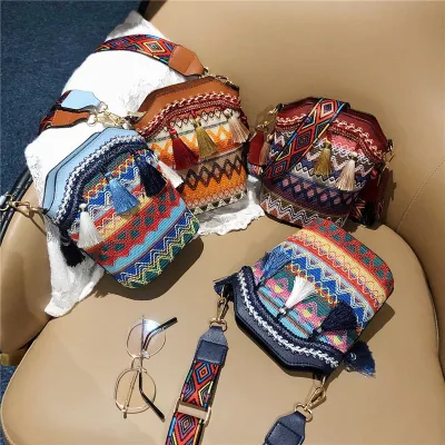Korean Women's Single Shoulder Messenger Bag Vintage Bohemia Woven Tassel Bucket Bags